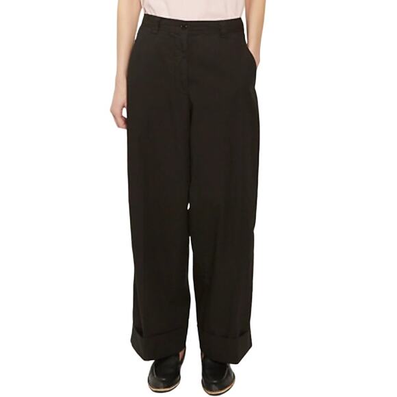 Dries Van Noten NWT Pakora Cotton Pants Cuffed Hem Wide Leg Sz 44 US 8-10 Black - Picture 1 of 11